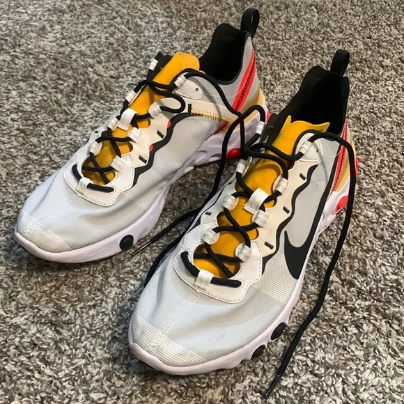 Nike React Element 55- White black yellow and neon orange/red running shoe - Picture 1 of 7